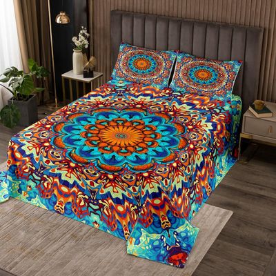 Erosebridal Vintage Coverlet Queen Size Mandala Floral Bedding, Art Deco Medallion Bedspread Set, Bohemian Paisley Quilt Set Tribal Hippie Bed Set Microfiber 3pcs with 2 Pillowcases