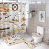 Kazynee Nautical Beach Theme 4 Piece Shower Curtain Sets, Non-Slip Rugs, Toilet Lid Cover and Bath Mat, Durable and Waterproof, for Bathroom Decor Set One Size view 1