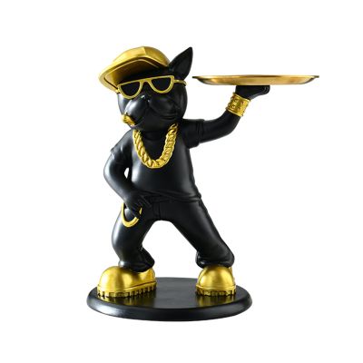 AOPPLSOT French Bulldog Tray Decoration Statue, Cool Bulldog Key Bowl, Table Decoration, Jewelry Storage Box Key Bowl, Resin,Black b