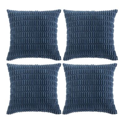 Fancy Homi 4 Packs Dusty Blue Decorative Throw Pillow Covers 16x16 Inch for Living Room Couch Bed Sofa, Rustic Farmhouse Boho Home Decor, Soft Plush Striped Corduroy Square Cushion Case 40x40 cm