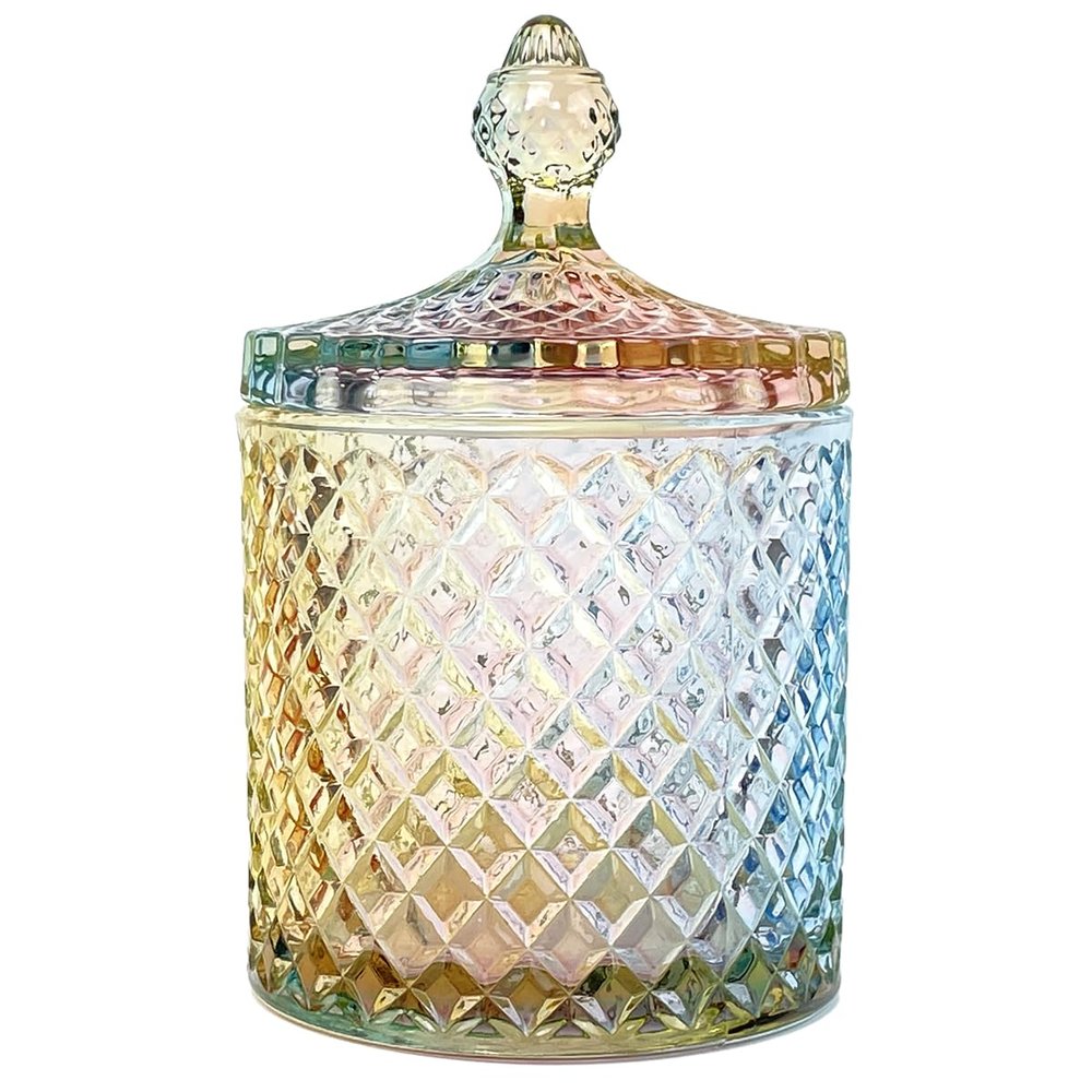 EWEIGEER Colorful Crystal Glass Candy Snack Barrel Storage Jar Embossed Luxury Cookie Buffet Canister With Lids Jewelry Box Jar Biscuit Containers
