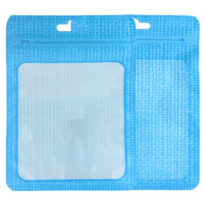 AGALUS 100PCS Translucent Window Colored Woven Design Flat Zip Seal Packaging Bags with Butterfly Hang-Hole (Blue)