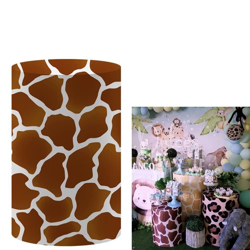 Aerdce Cute Giraffe Print Pattern Plinth Cover for Baby Wild Birthday Party,Newborn Baby Shower Adventure Animals Cylinder Covers Jungle Safari Pedestal Cover Props HP-1269-D40H90