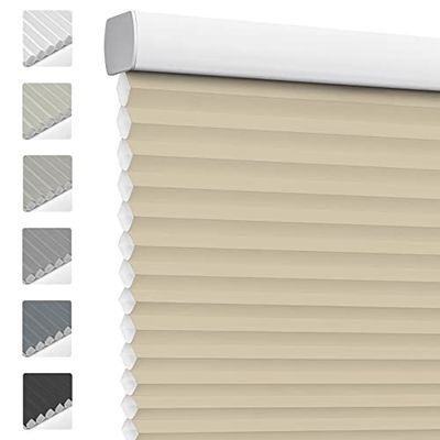 Keego Cordless Cellular Shades Custom Size Honeycomb Shades Light Filtering Window Blinds for Home and Bedroom Easy to Install (Beige, 50" W x 56" H)