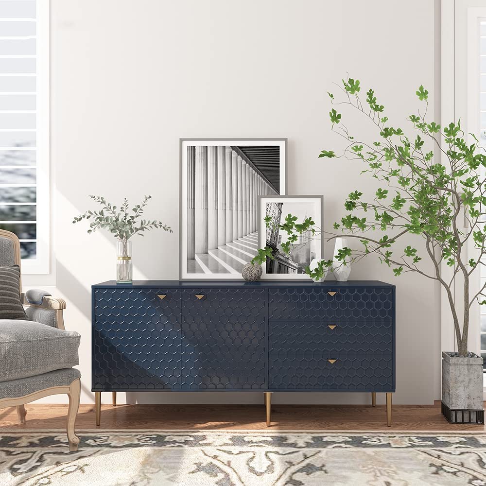 Boyle Living Sideboard with 2-Door Accent Cabinet and 3 Drawer Cabinet for Living Room, Hallway, Entryway or Kitchen (Blue)