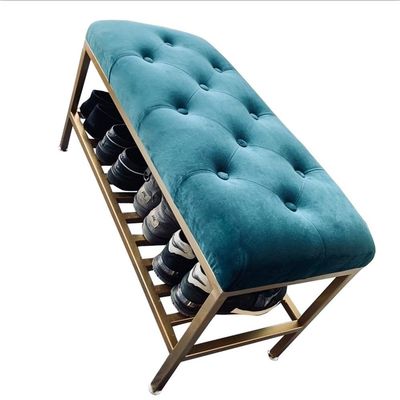 Shoe Bench with Seat Cushion Hallway/Entryway Storage Unit Bench Cabinet 2 Tiers Storage Cabinet Rack Flannel Fabric (Color : Blue, Size : 100cm/39.4in)