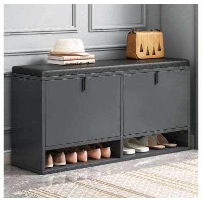 Upholstered Footstool Nordic Shoe Changing Stool Home Shoe Cabinet Soft Bag Cushion Solid Wood Shoe Cabinet Storage Shoe Rack Upholstered Sofa Stool 100 * 24 * 50cm,Black