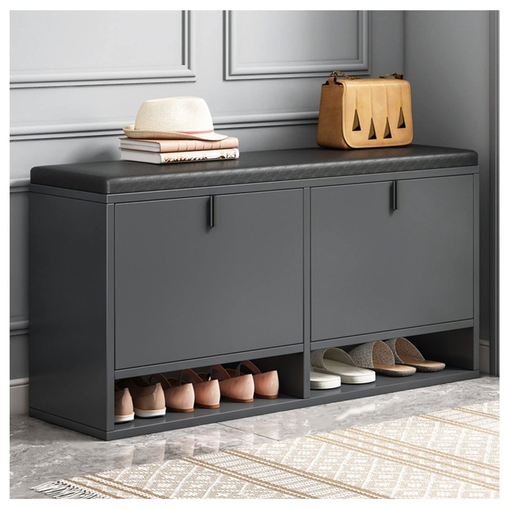 Upholstered Footstool Nordic Shoe Changing Stool Home Shoe Cabinet Soft Bag Cushion Solid Wood Shoe Cabinet Storage Shoe Rack Upholstered Sofa Stool 100 * 24 * 50cm,Black