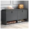 Upholstered Footstool Nordic Shoe Changing Stool Home Shoe Cabinet Soft Bag Cushion Solid Wood Shoe Cabinet Storage Shoe Rack Upholstered Sofa Stool 100 * 24 * 50cm,Black view 1