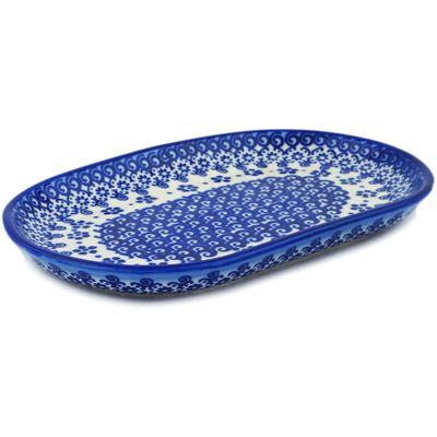Polmedia Polish Pottery Oval Platter 9-inch UNIKAT - Cobalt Wonder Pattern Handmade in Boleslawiec Poland + Certificate of Authenticity