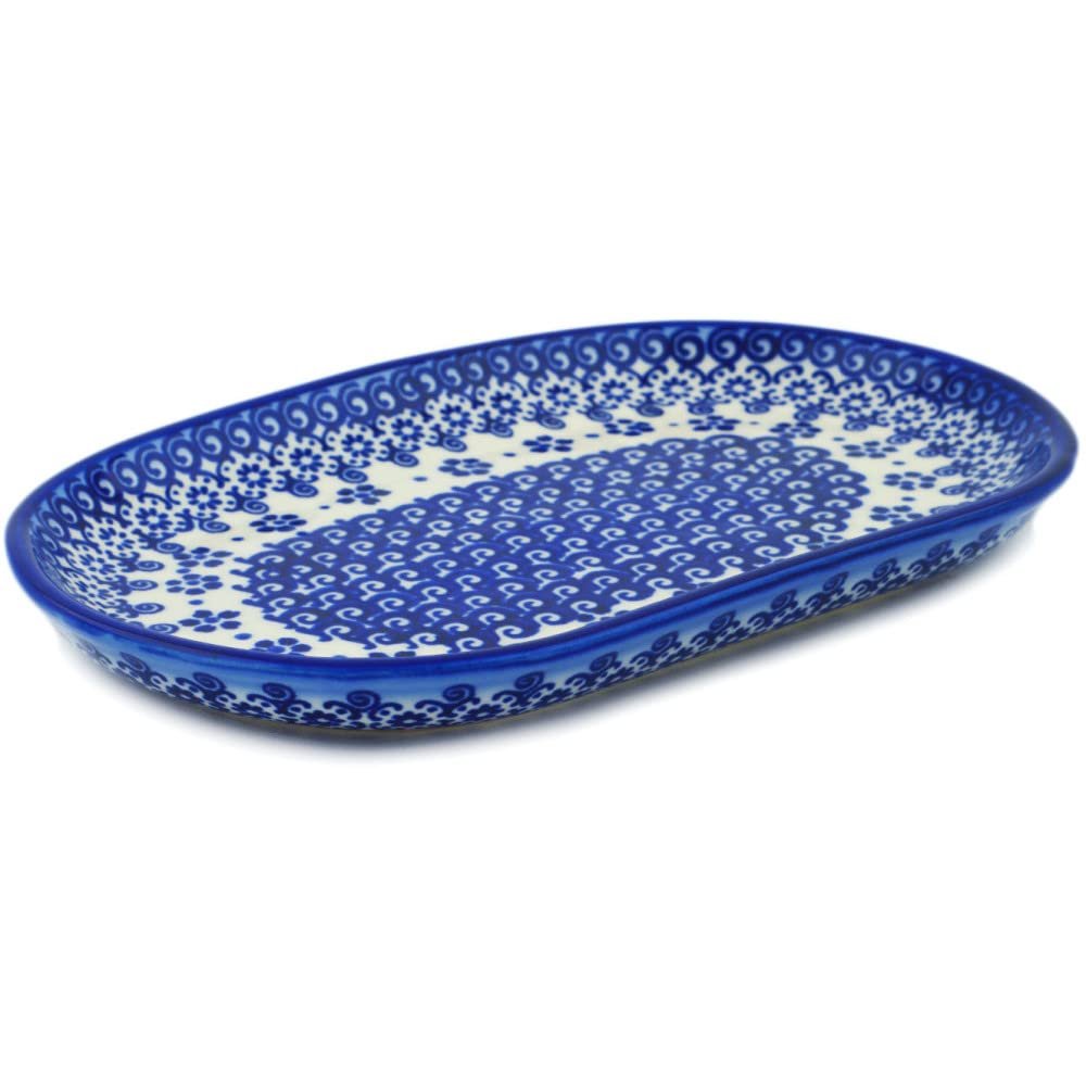 Polmedia Polish Pottery Oval Platter 9-inch UNIKAT - Cobalt Wonder Pattern Handmade in Boleslawiec Poland + Certificate of Authenticity