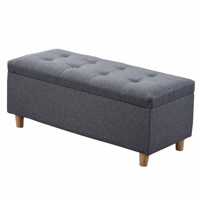 Footstool Large Tufted with Storage Toy Chest & Blanket Trunk for Bedroom & Entryway, Living Room Linen Fabric Upholstery 120x40x40cm(Color:Huise)