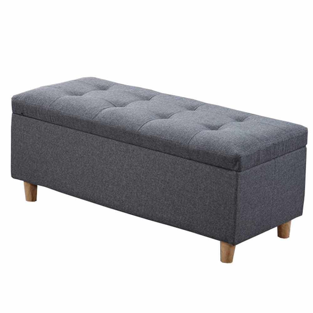 Footstool Large Tufted with Storage Toy Chest & Blanket Trunk for Bedroom & Entryway, Living Room Linen Fabric Upholstery 120x40x40cm(Color:Huise)