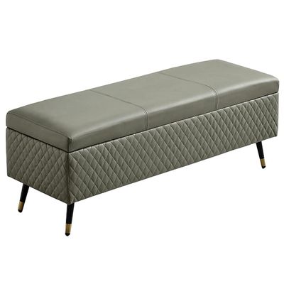 Folding Storage 80x40x45cm Rectangular Bench Technology Cloth Cushion Toy Box Three-Dimensional Diamond Design with Metal Legs 150kg(Color:Green)