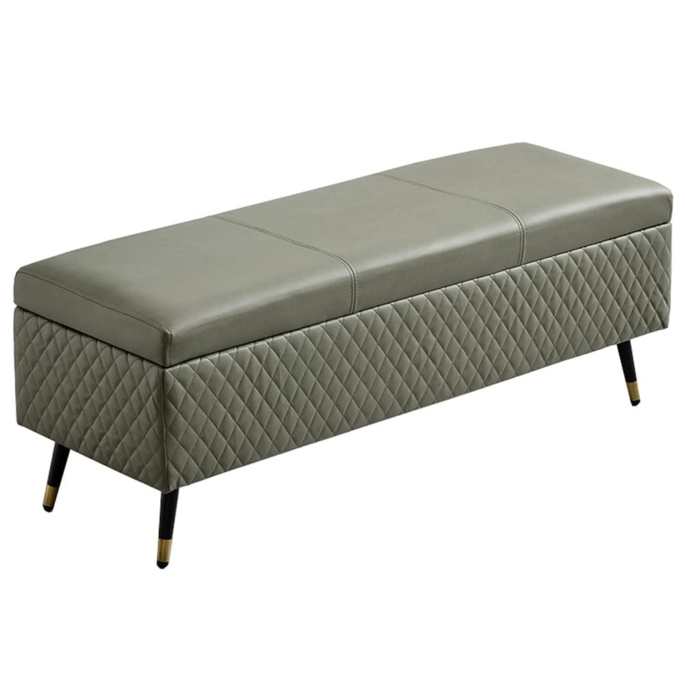 Folding Storage 80x40x45cm Rectangular Bench Technology Cloth Cushion Toy Box Three-Dimensional Diamond Design with Metal Legs 150kg(Color:Green)
