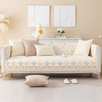 Vintage Floral Embroidery Sofa Couch Cover Soft Cotton Quilted Sectional Couch Cover Solid Non Slip Sofa Slipcover Furniture Protector For Living Room ( Color : Color A , Size : 70*120cm/28*47in )