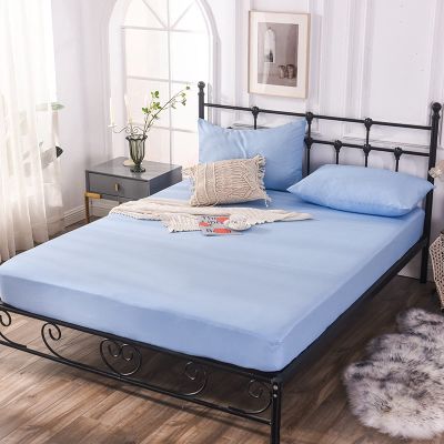 FCLDESHOP King Size Fitted Sheet,Fitted Single Sheet,5 Sides Waterproof Brushed Waterproof Fitted Sheet, Bedroom Hotel Solid Color Urine-Proof Mattress Cover Bedspread,Sky Blue,120 * 200cm+25cm