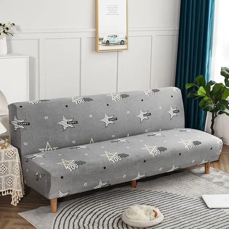 FIBITA Armless Sofa Bed Cover 3 Seater Stretch Printing Couch Sofa Slipcover Polyester Non-Slip Futon Sofa Cover Protector fits Folding Sofa Bed Without Armrests (Color : #2, Size : 190-210cm)