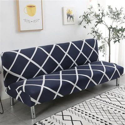 FIBITA Armless Sofa Bed Cover 3 Seater Stretch Printing Couch Sofa Slipcover Polyester Non-Slip Futon Sofa Cover Protector fits Folding Sofa Bed Without Armrests (Color : #35, Size : 190-210cm)