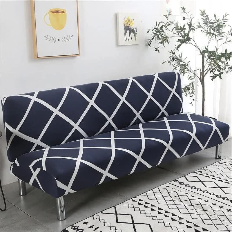 FIBITA Armless Sofa Bed Cover 3 Seater Stretch Printing Couch Sofa Slipcover Polyester Non-Slip Futon Sofa Cover Protector fits Folding Sofa Bed Without Armrests (Color : #35, Size : 190-210cm)