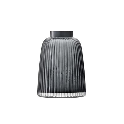 Glass Vase, Simple Style Countertop Vase, Bottle Body Pleated Shape, Suitable for Bars, High -end Restaurants, Transparent/Gray/Large/Trumpet(Size:19.3 * 19.3 * 26.6cm,Color:B)