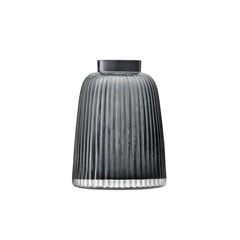 Glass Vase, Simple Style Countertop Vase, Bottle Body Pleated Shape, Suitable for Bars, High -end Restaurants, Transparent/Gray/Large/Trumpet(Size:19.3 * 19.3 * 26.6cm,Color:B)