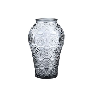 Glass Vase with Carved Decoration, Retro -Style Vase, Peony Flower Storage Container, Five Colors Can Be Selected, 15 * 15 * 24cm(Color:B)
