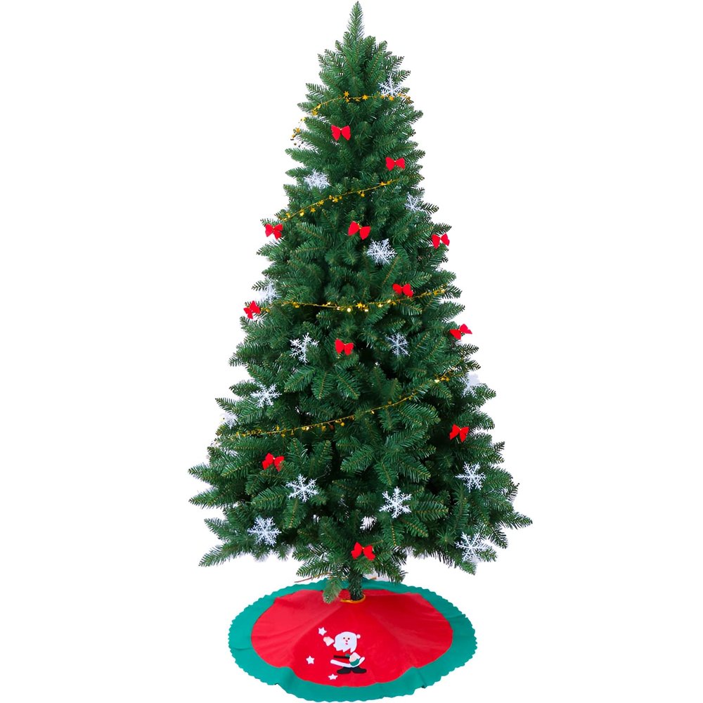 6 ft Artificial Christmas Tree Green, Fake Christmas Tree with Skirt Snowflakes Bow Golden Rattan, PVC Xmas Tree Unlit Xmas Tree for Holiday Decor for Home Office Party Holiday