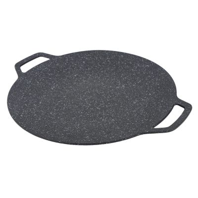 Round Smokeless Grill Insulation Reusable BBQ Maifan Pan Stone Coating Heat Conductivity for Indoor or Outdoor Grilling (34cm)