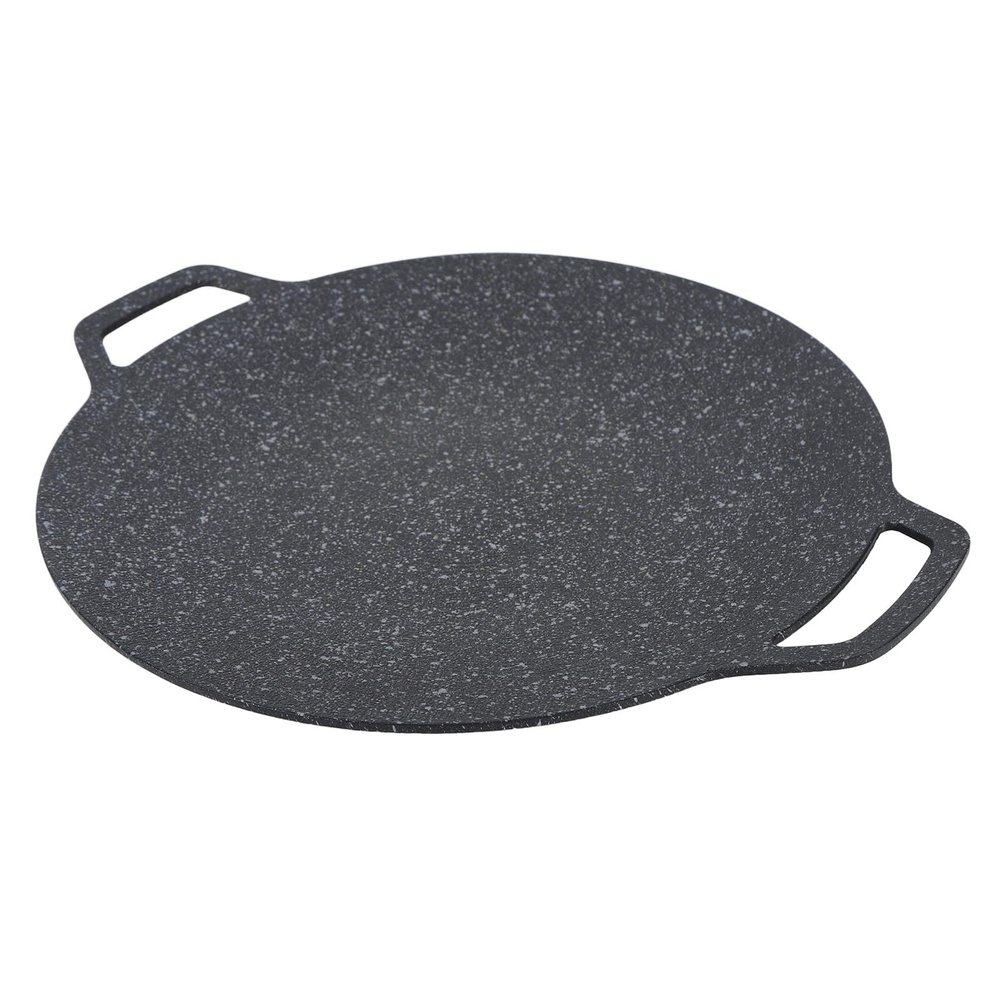 Round Smokeless Grill Insulation Reusable BBQ Maifan Pan Stone Coating Heat Conductivity for Indoor or Outdoor Grilling (34cm)