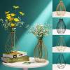 Metal Frame Vase Geometric Glass Flower Vase, Lantern Shape Glass Test Tube Vase, Modern Creative Clear Tube Glass Planter Terrariums with Geometric Metal Stand for Decor Office Home (Golden A) view 3