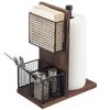 MyGift 3-in-1 Kitchen Organizer with Paper Towel Holder, Napkin Holder & Spice Rack - Rustic Wood & Industrial Metal Pipe Caddy for Farmhouse Dining Table view 1