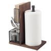MyGift 3-in-1 Kitchen Organizer with Paper Towel Holder, Napkin Holder & Spice Rack - Rustic Wood & Industrial Metal Pipe Caddy for Farmhouse Dining Table view 2