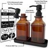 LMQML Soap Dispenser - 2 Pack, Antique Design Thick Amber Glass Hand Soap Dispensers with Sturdy Tray; 304 Rust Proof Stainless Steel Black Pump, 12Pcs Stickers, for Kitchen, Bathroom- Black view 2
