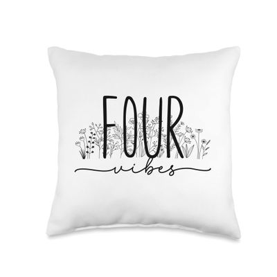 4th Birthday Shirt Girls Wildflower Wild Flower 4 Four Vibes Throw Pillow