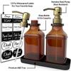 LMQML Soap Dispenser - 2 Pack, Antique Design Thick Amber Glass Hand Soap Dispensers with Sturdy Tray; 304 Rust Proof Stainless Steel Black Pump, 12Pcs Stickers, for Kitchen, Bathroom - Brushed Gold view 2