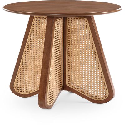 Meridian Furniture 208Walnut-ET Butterfly Collection Mid-Century Modern End Table with Solid Wood Walnut Brown Finish, Oak Veneer Top, Natural Cane, 20" W x 20" D x 22" H, Walnut