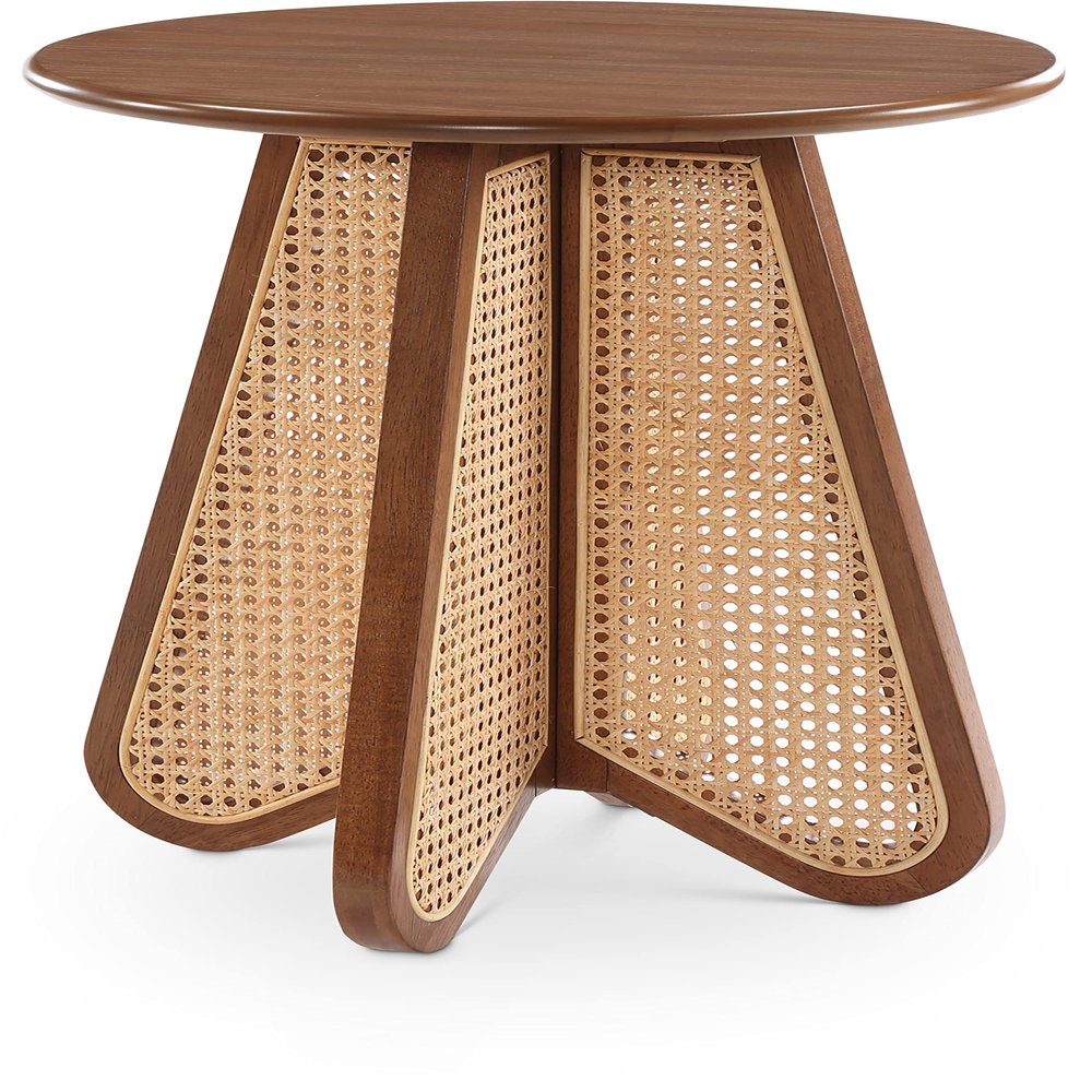 Meridian Furniture 208Walnut-ET Butterfly Collection Mid-Century Modern End Table with Solid Wood Walnut Brown Finish, Oak Veneer Top, Natural Cane, 20" W x 20" D x 22" H, Walnut