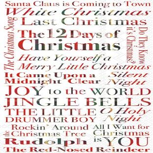 IHR Ideal Home Range Dinner Napkins Disposable 3-Ply Paper Hand Towels, 8.5" x 4.5", Christmas Songs, 16-Count