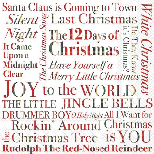 IHR Ideal Home Range Cocktail Napkins Naughty Betty Disposable 3-Ply Paper Party Napkin Pack, 5" x 5", Christmas Songs, 20-Count