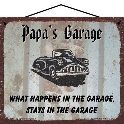 8x10 Papa's Garage Sign with Classic Car What Happens in the Garage Stays in the Garage - Vintage Style Grandpa Home Dcor, Father's Day Gift for Automotive Enthusiast Grandfathers