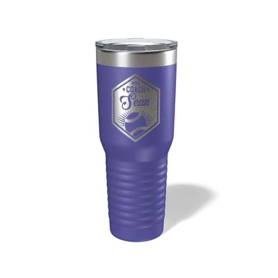 Alterd Industries Personalized Baseball Softball Coach Gift - insulated tumbler with lid, travel coffee mug, personalized stainless steel cups, 20 oz travel coffee cup, (30oz Tumbler, Purple)