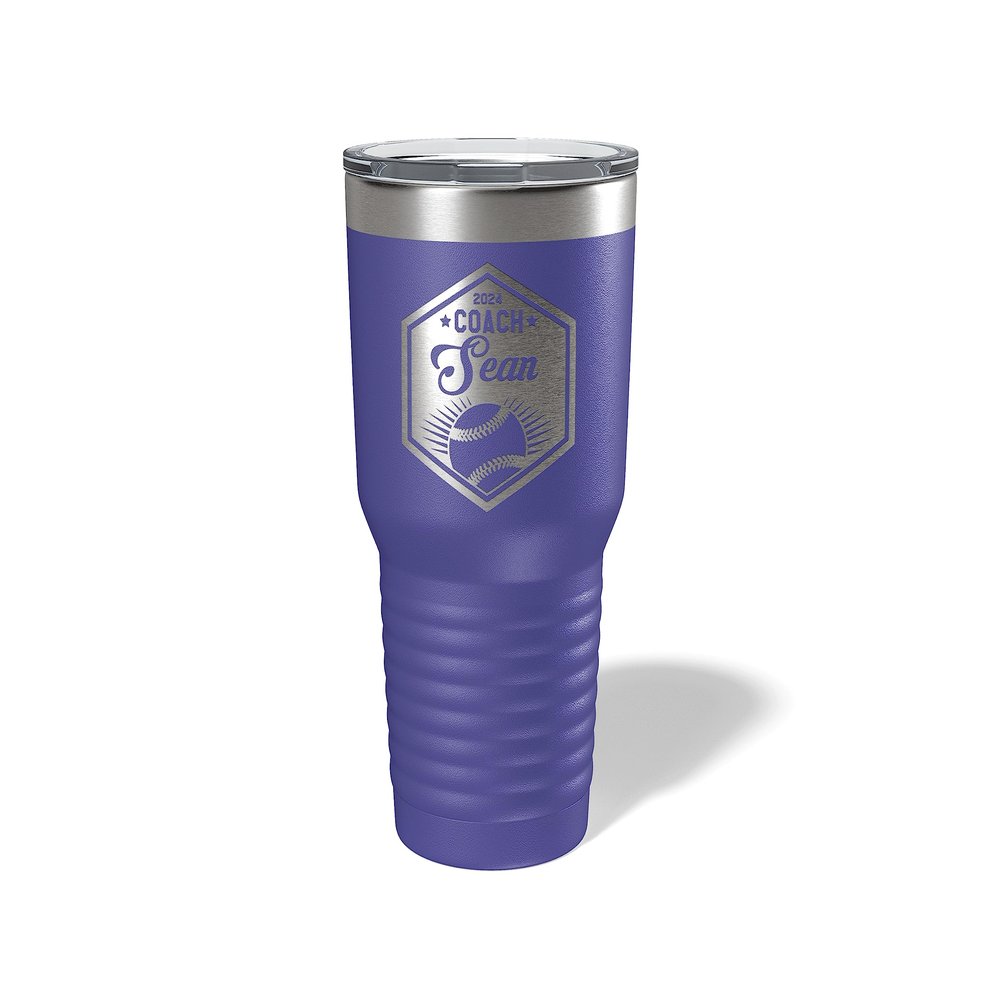 Alterd Industries Personalized Baseball Softball Coach Gift - insulated tumbler with lid, travel coffee mug, personalized stainless steel cups, 20 oz travel coffee cup, (30oz Tumbler, Purple)