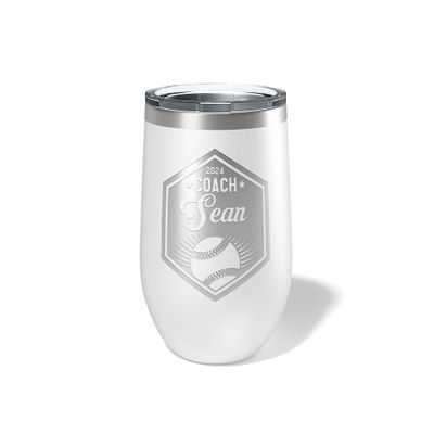Alterd Industries Personalized Baseball Softball Coach Gift - insulated tumbler with lid, travel coffee mug, personalized stainless steel cups, 20 oz travel coffee cup, (12oz Wine Tumbler, White)