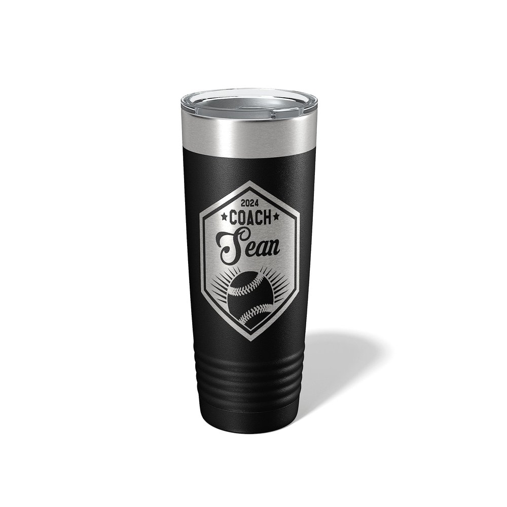 Alterd Industries Personalized Baseball Softball Coach Gift - insulated tumbler with lid, travel coffee mug, personalized stainless steel cups, 20 oz travel coffee cup, (20oz Tumbler, Black)