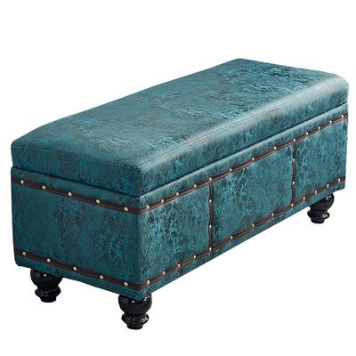 Folding Storage PU Leather Bed end Stool with Solid Wood Legs Storage Space Upholstered Footstool Side Table for The Living Room, Bedroom, Corridor 100x40x45cm (Color : Blue)