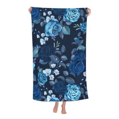LMNSWDA Floral Pattern Vintage Blue Roses Beach Towels Oversized Soft High Absorbent Quick Dry Bath Towels Pool Towels Travel Beach Towels for Kids Adults