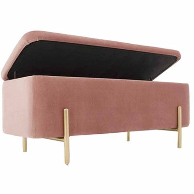 Folding Storage Sofa Stool Comfortable Flannel with Safety Hinge Toy Box Gold-Plated Stainless Steel Base Can Bear 150kg 60x45x45cm(Color:Pink)