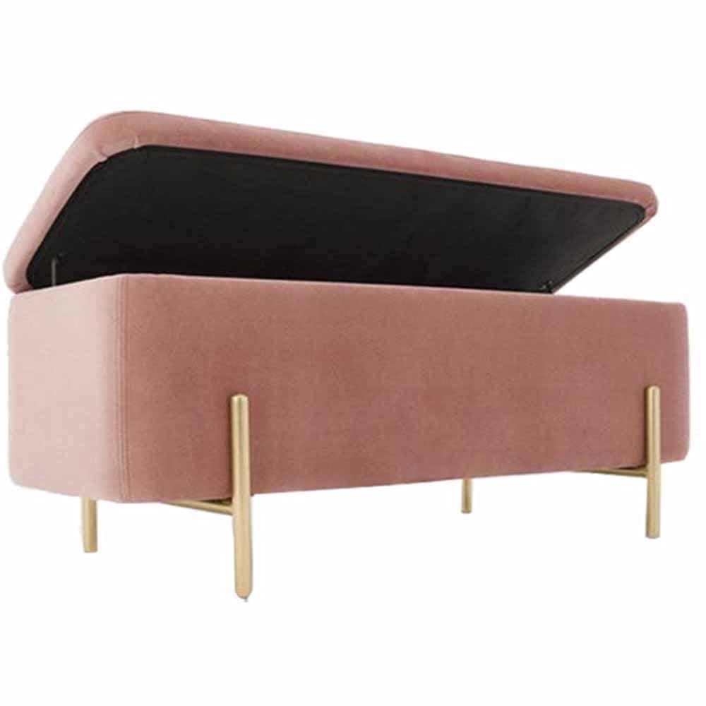Folding Storage Sofa Stool Comfortable Flannel with Safety Hinge Toy Box Gold-Plated Stainless Steel Base Can Bear 150kg 60x45x45cm(Color:Pink)