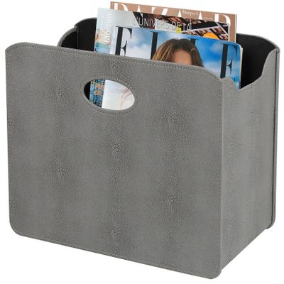 HofferRuffer Magazine Basket Holder, Foldable Magazine Rack, Document File Holder Organizer, File Folder, Newspaper Storage Bin Organizer for Home or Office (Dark Grey Shagreen)